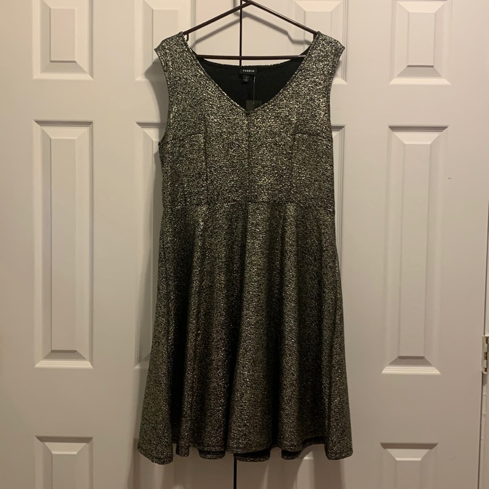 Torrid, 1X, Gold/Black Skater Party Dress